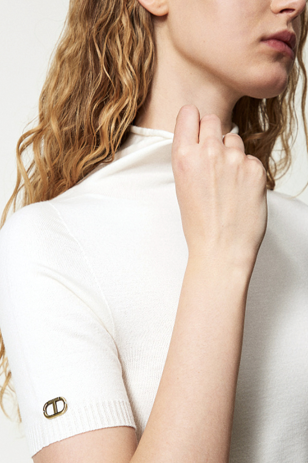 TWINSET Twinset knitted top with turtleneck and logo cream WHITE