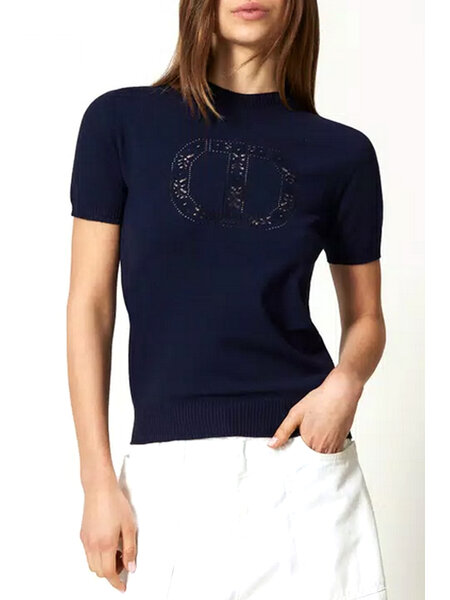 TWINSET Twinset gebreid t-shirt met logo erin geboduurd DONKER BLAUW