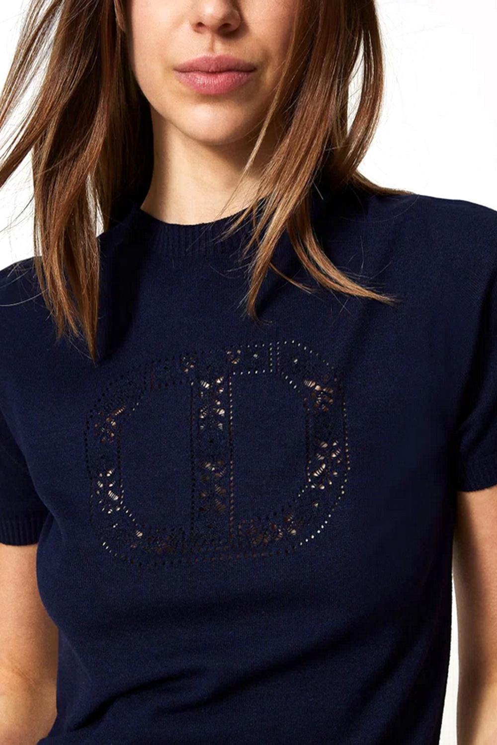 TWINSET Twinset gebreid t-shirt met logo erin geboduurd DONKER BLAUW