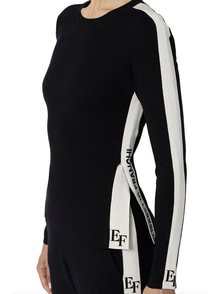 ELISABETTA FRANCHI Elisabetta Franchi top with white stripes and logo  nero / BLACK