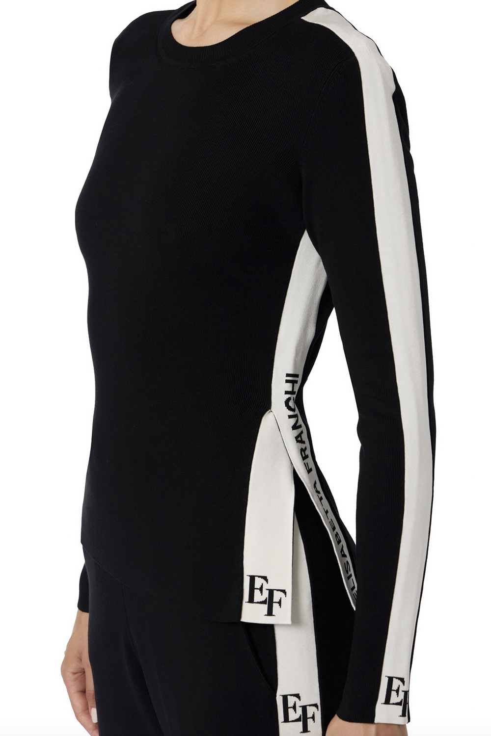 ELISABETTA FRANCHI Elisabetta Franchi top with white stripes and logo  nero / BLACK