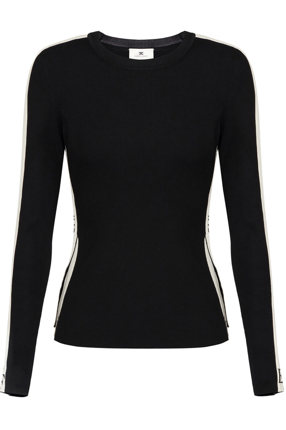 ELISABETTA FRANCHI Elisabetta Franchi top with white stripes and logo  nero / BLACK
