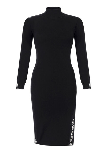 ELISABETTA FRANCHI Elisabetta Franchi dress with turtleneck and white stripes featuring nero logo / BLACK