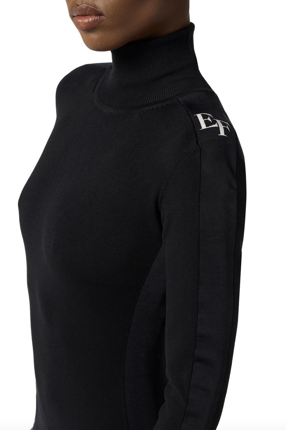 ELISABETTA FRANCHI Elisabetta Franchi dress with turtleneck and white stripes featuring nero logo / BLACK