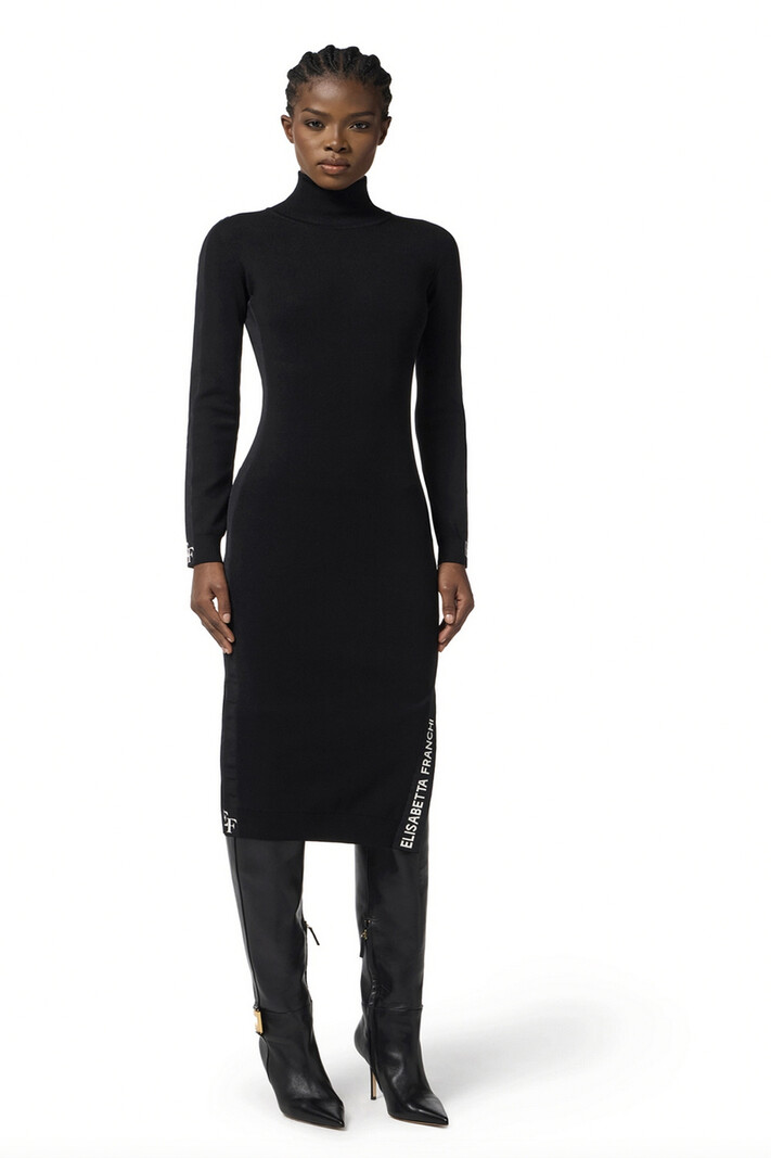 ELISABETTA FRANCHI Elisabetta Franchi jurk met colletje met witte strepen met hierin logo nero / ZWART
