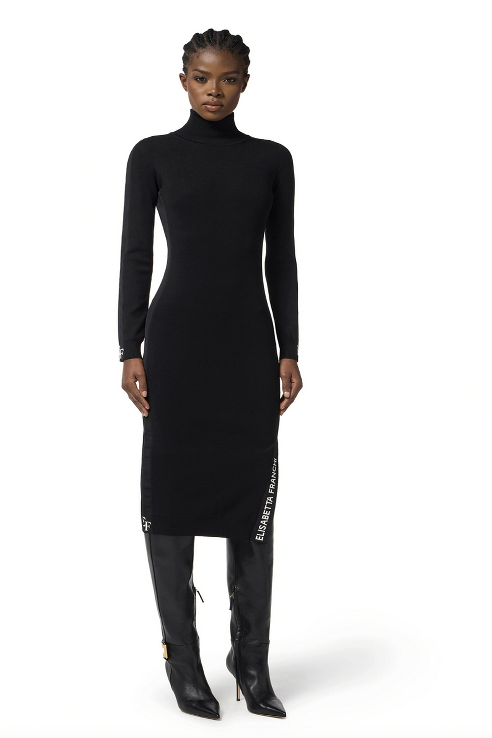 ELISABETTA FRANCHI Elisabetta Franchi dress with turtleneck and white stripes featuring nero logo / BLACK