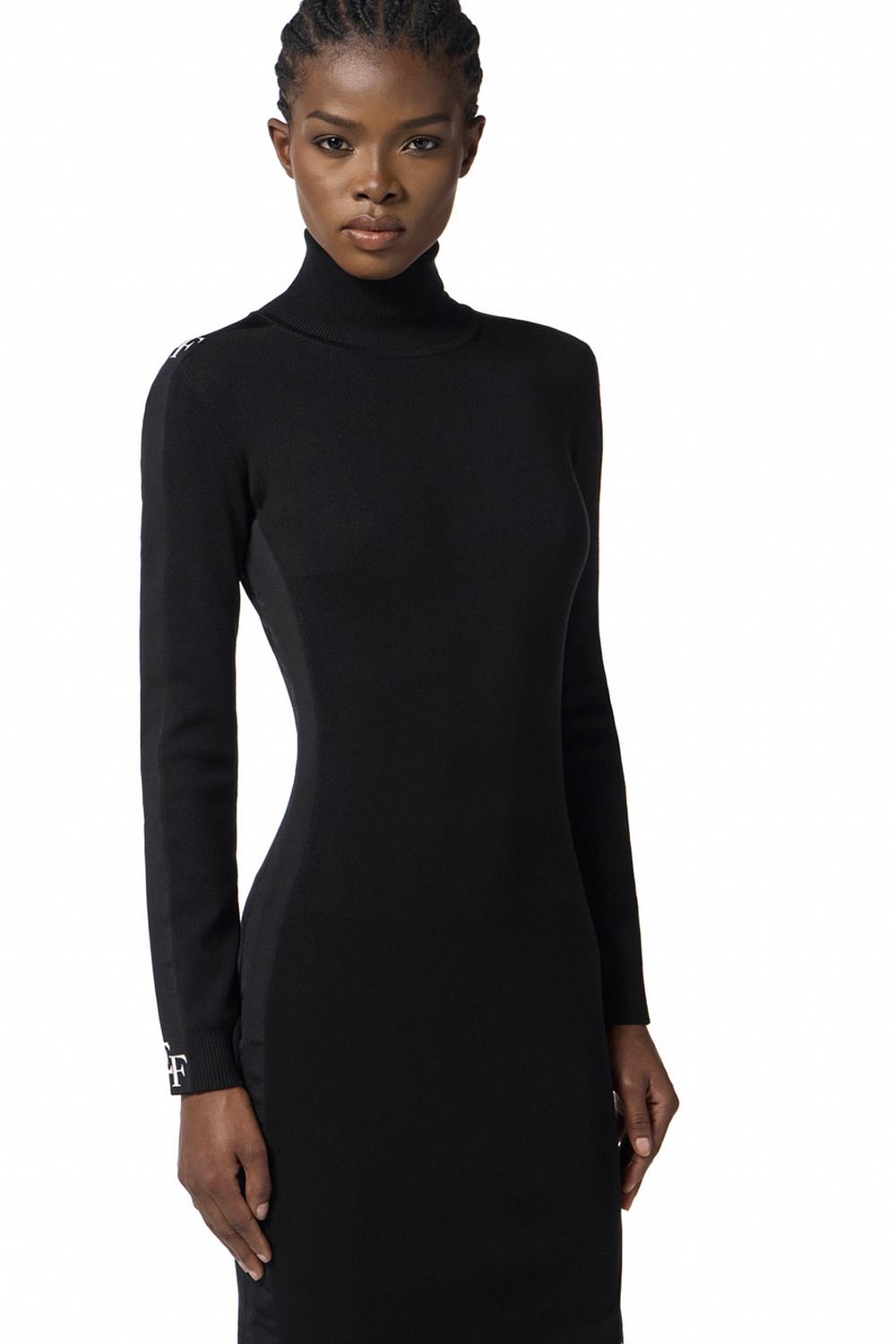 ELISABETTA FRANCHI Elisabetta Franchi dress with turtleneck and white stripes featuring nero logo / BLACK