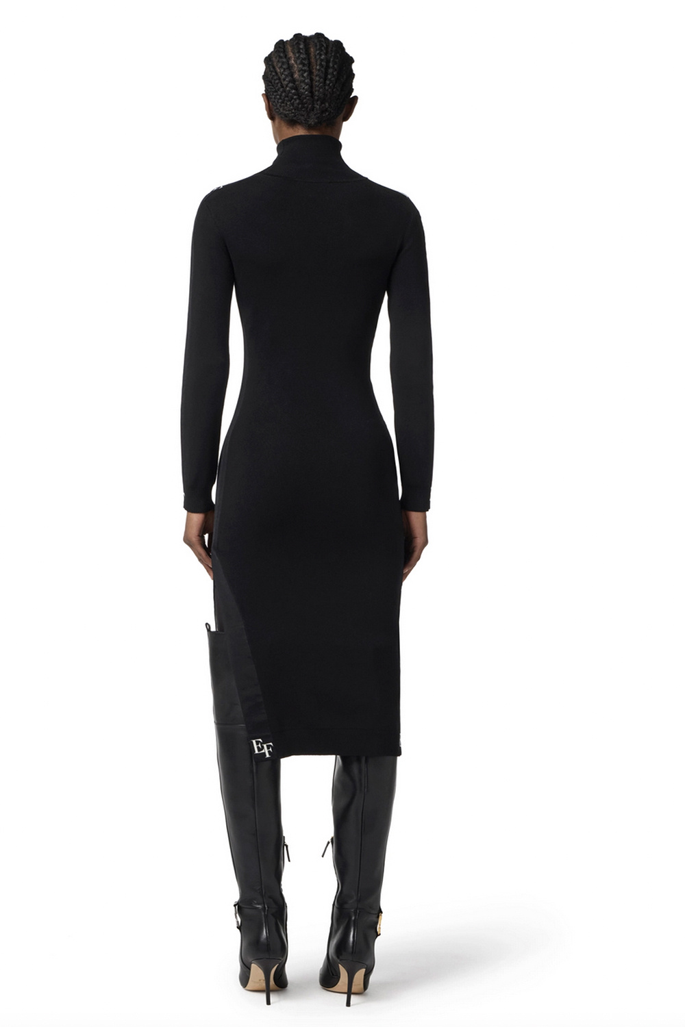 ELISABETTA FRANCHI Elisabetta Franchi dress with turtleneck and white stripes featuring nero logo / BLACK