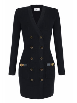 ELISABETTA FRANCHI Elisabetta Franchi gebreide jurk met deco gouden details nero / ZWART