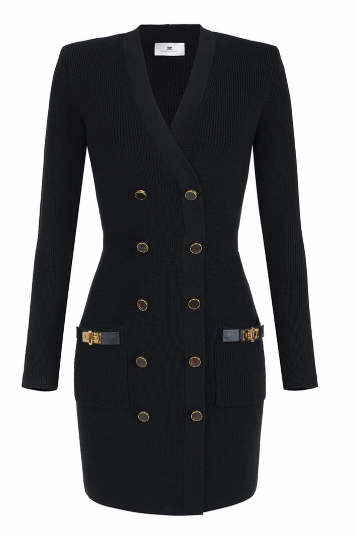 ELISABETTA FRANCHI Elisabetta Franchi gebreide jurk met deco gouden details nero / ZWART
