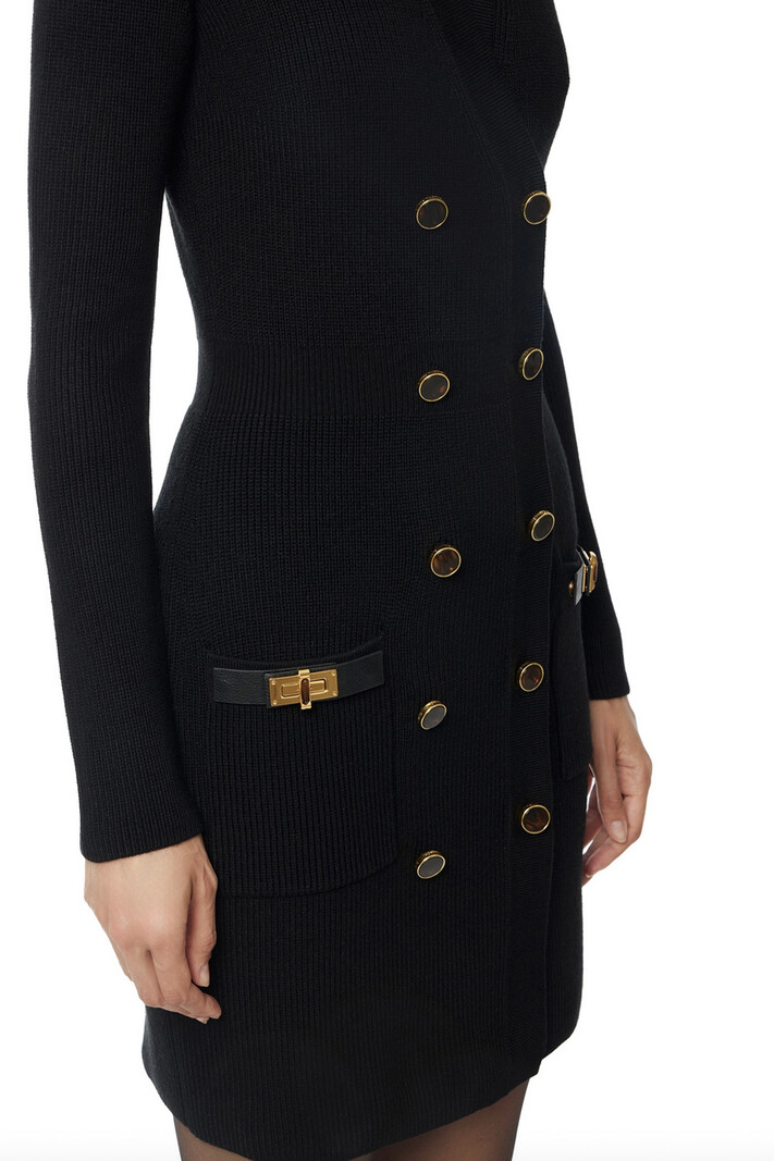 ELISABETTA FRANCHI Elisabetta Franchi gebreide jurk met deco gouden details nero / ZWART