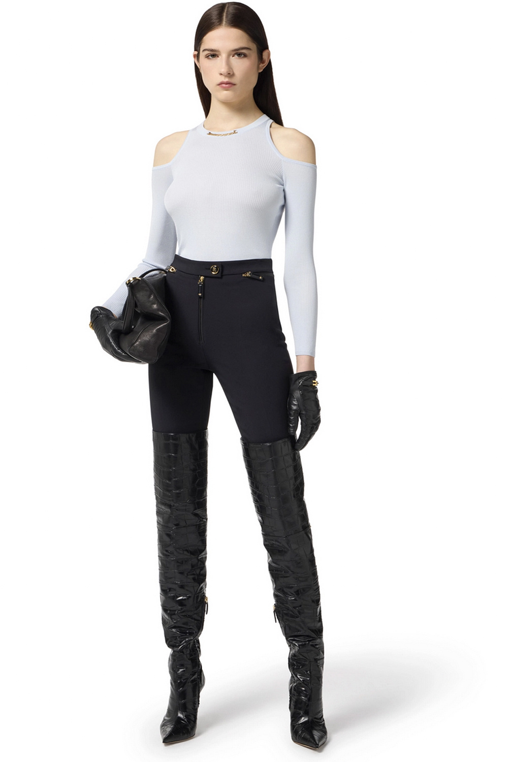 ELISABETTA FRANCHI Elisabetta Franchi straight-leg trousers with zip and details at the waist in nero / BLACK