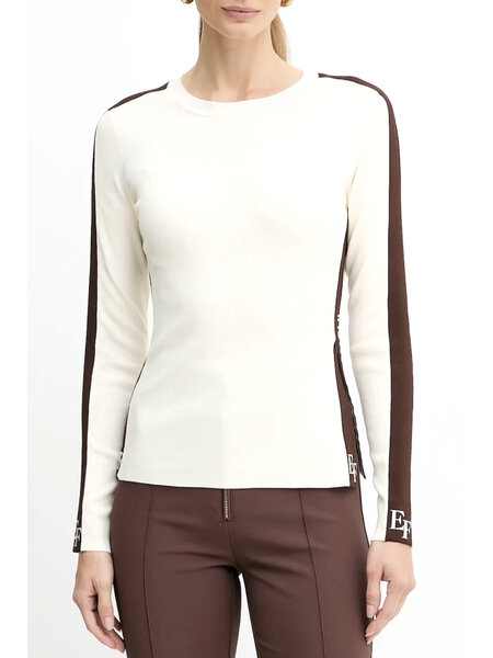 ELISABETTA FRANCHI Elisabetta Franchi top with white stripes and logo in coffee BROWN