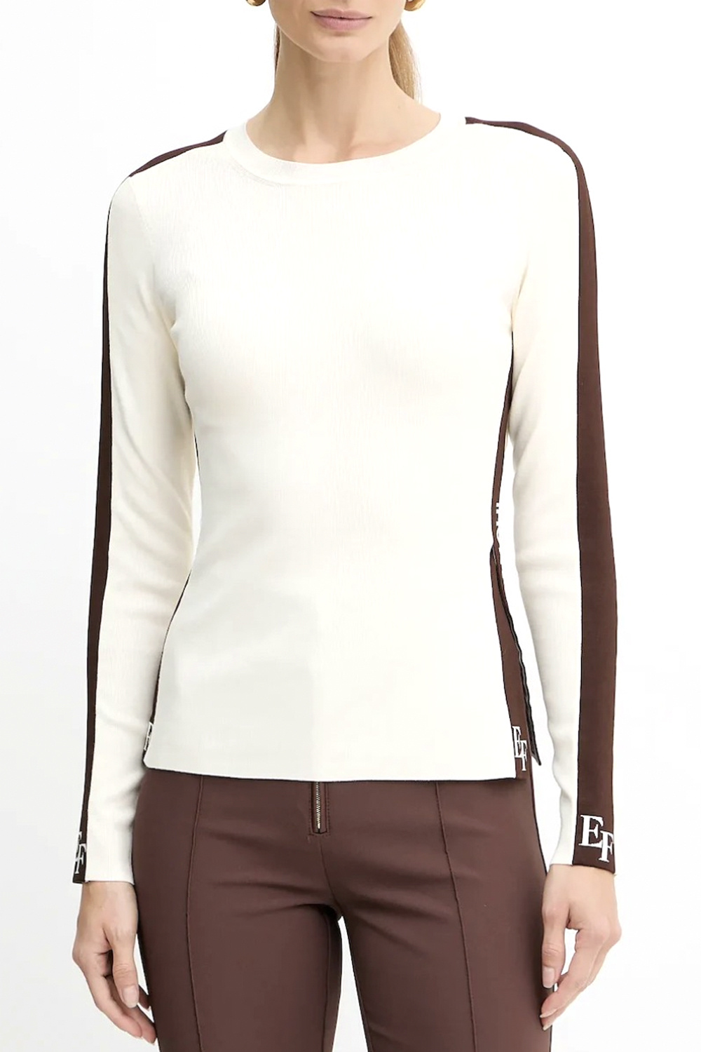 ELISABETTA FRANCHI Elisabetta Franchi top with white stripes and logo in coffee BROWN