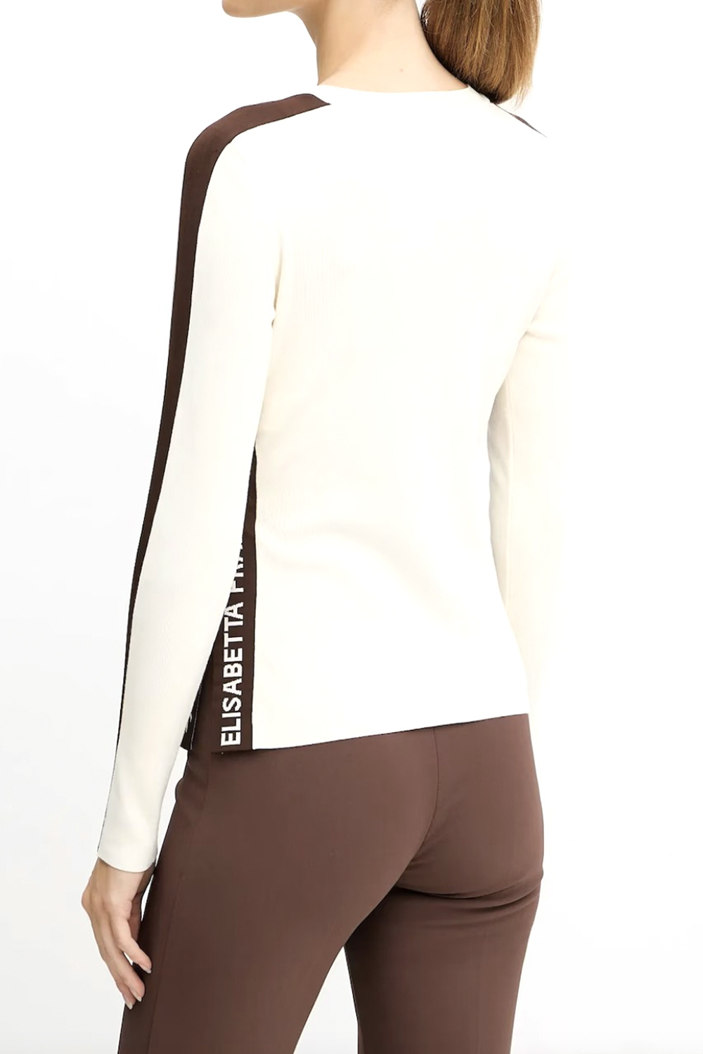 ELISABETTA FRANCHI Elisabetta Franchi top with white stripes and logo in coffee BROWN