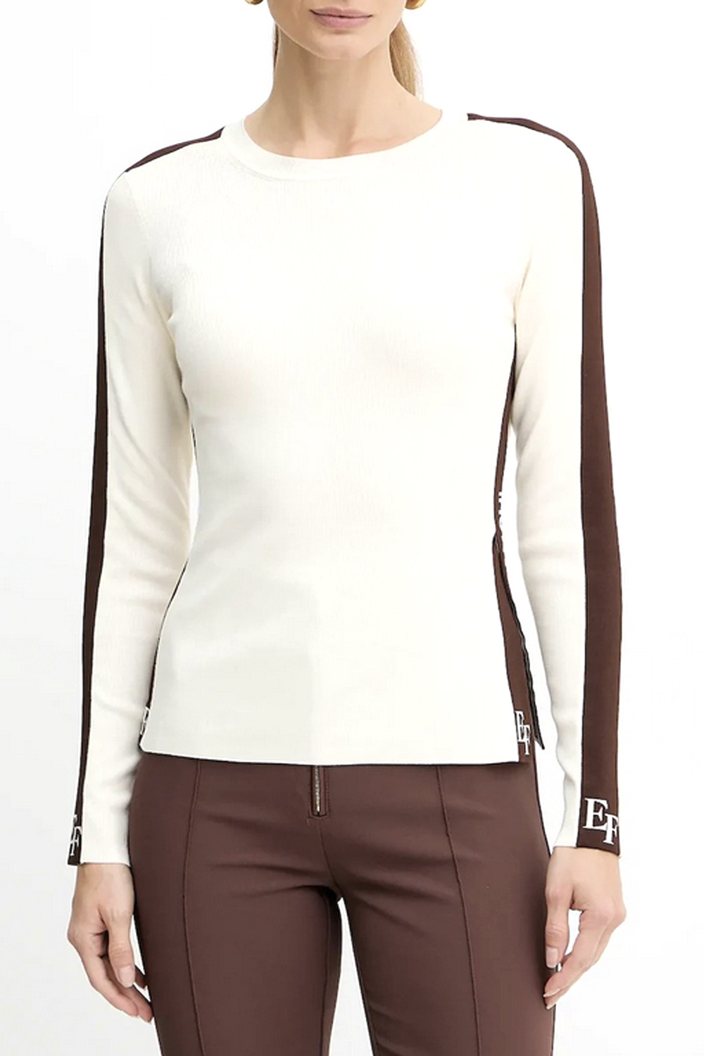 ELISABETTA FRANCHI Elisabetta Franchi top with white stripes and logo in coffee BROWN