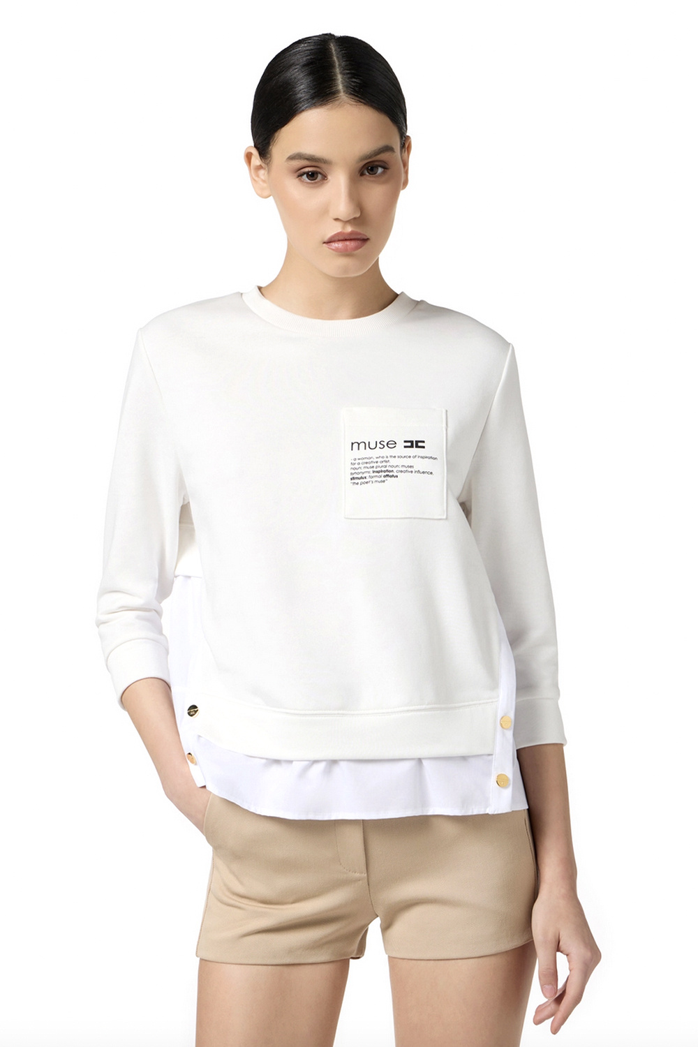 ELISABETTA FRANCHI Elisabetta Franchi knitted top with blouse with gold buttons ivory / Cream