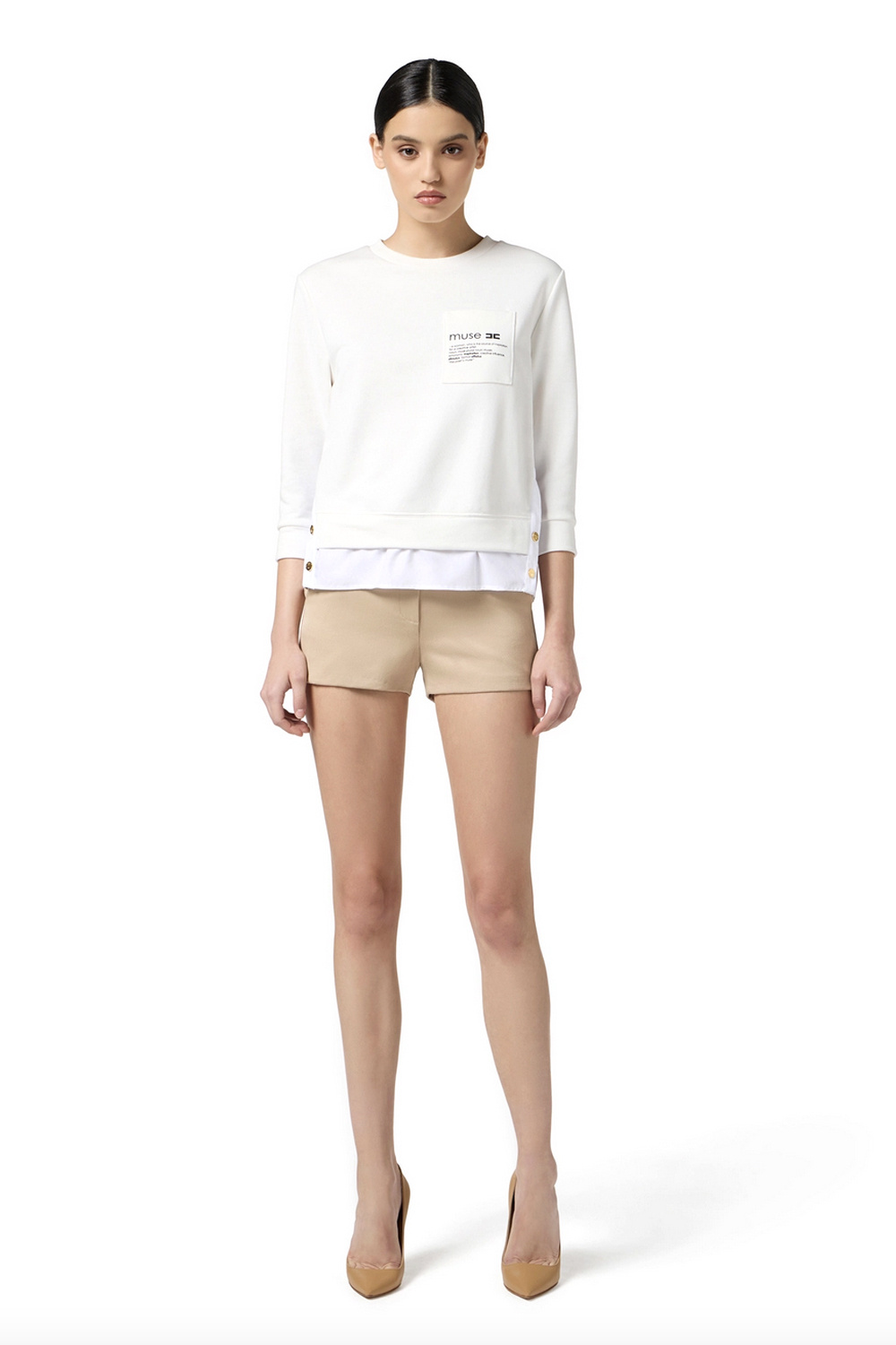 ELISABETTA FRANCHI Elisabetta Franchi knitted top with blouse with gold buttons ivory / Cream