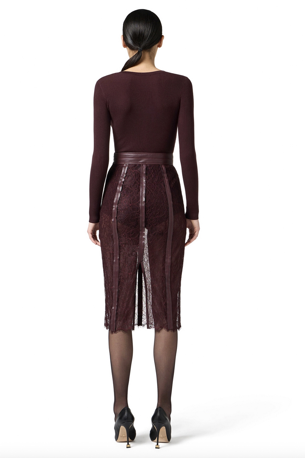 ELISABETTA FRANCHI Elisabetta Franchi geribte top met v hals en borstzakje en gouden details Merlot / Bordeauxrood