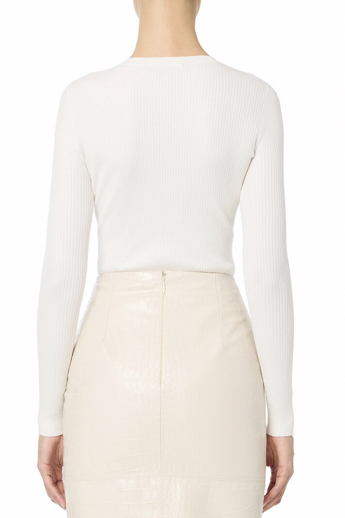ELISABETTA FRANCHI Elisabetta Franchi ribbed top with V-neck, chest pocket, and gold details Avorio cream WHITE