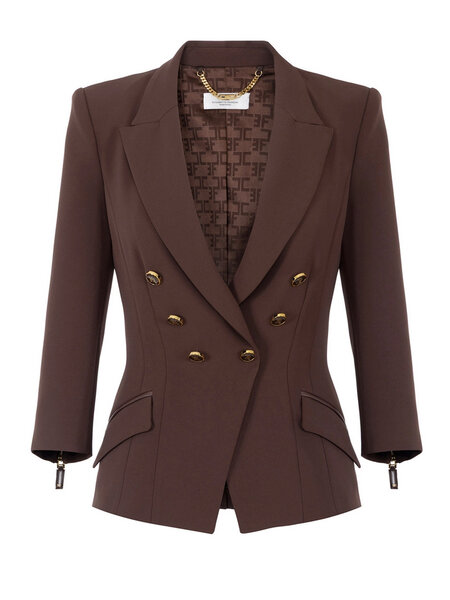 ELISABETTA FRANCHI Elisabetta Franchi colbert / blazer jas met dubbele rij  gouden knopen coffee / BRUIN