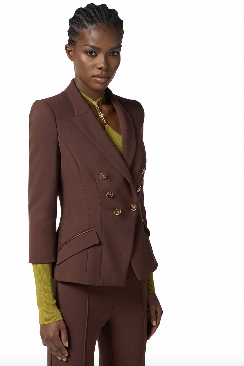 ELISABETTA FRANCHI Elisabetta Franchi double-breasted jacket with gold buttons coffee Brown