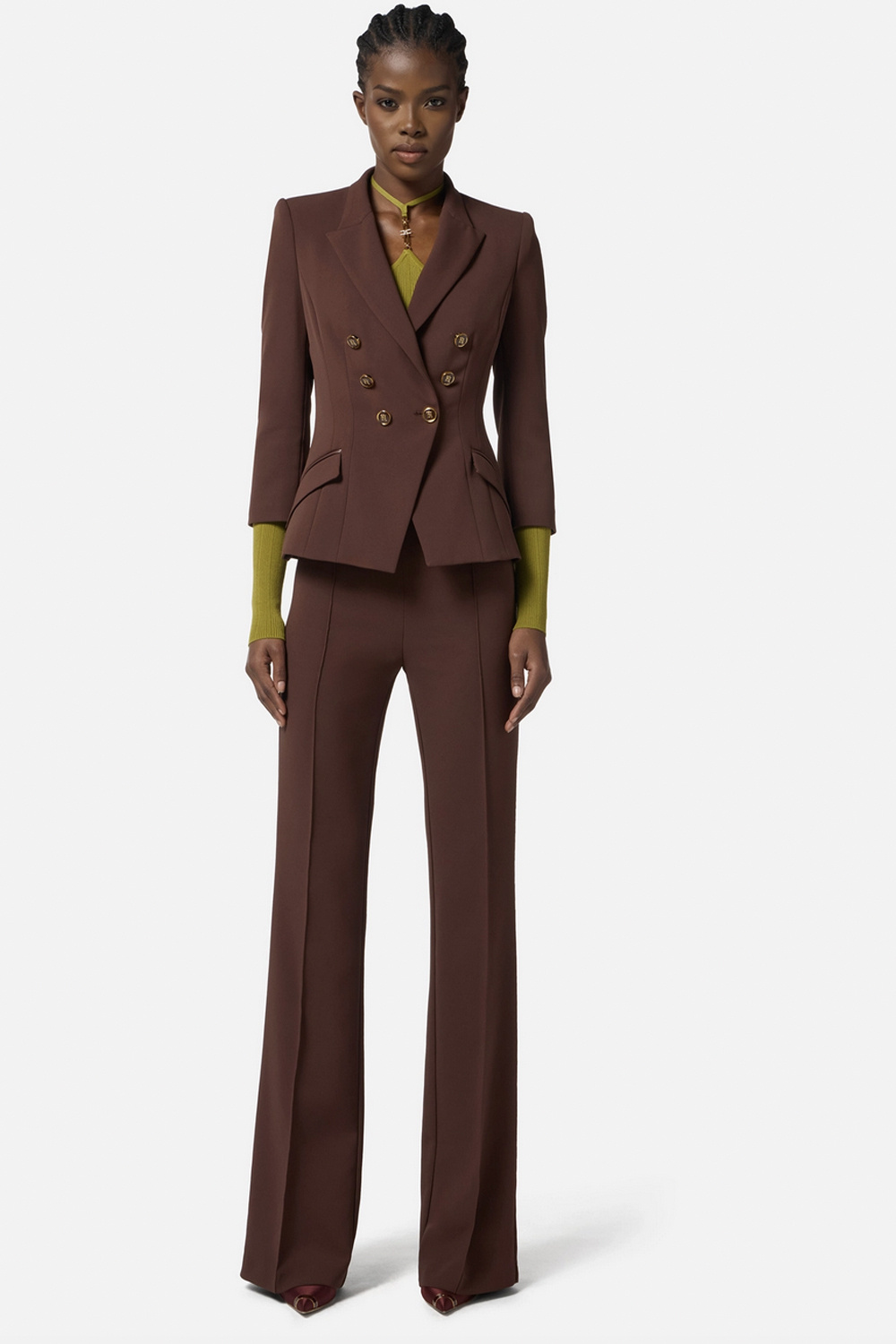 ELISABETTA FRANCHI Elisabetta Franchi double-breasted jacket with gold buttons coffee Brown