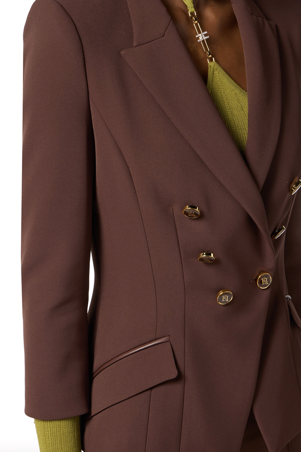 ELISABETTA FRANCHI Elisabetta Franchi double-breasted jacket with gold buttons coffee Brown