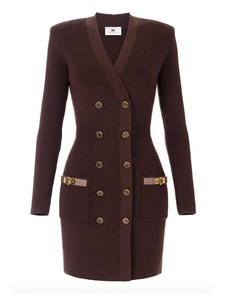 ELISABETTA FRANCHI Elisabetta Franchi knitted dress with decorative gold details coffee / BROWN