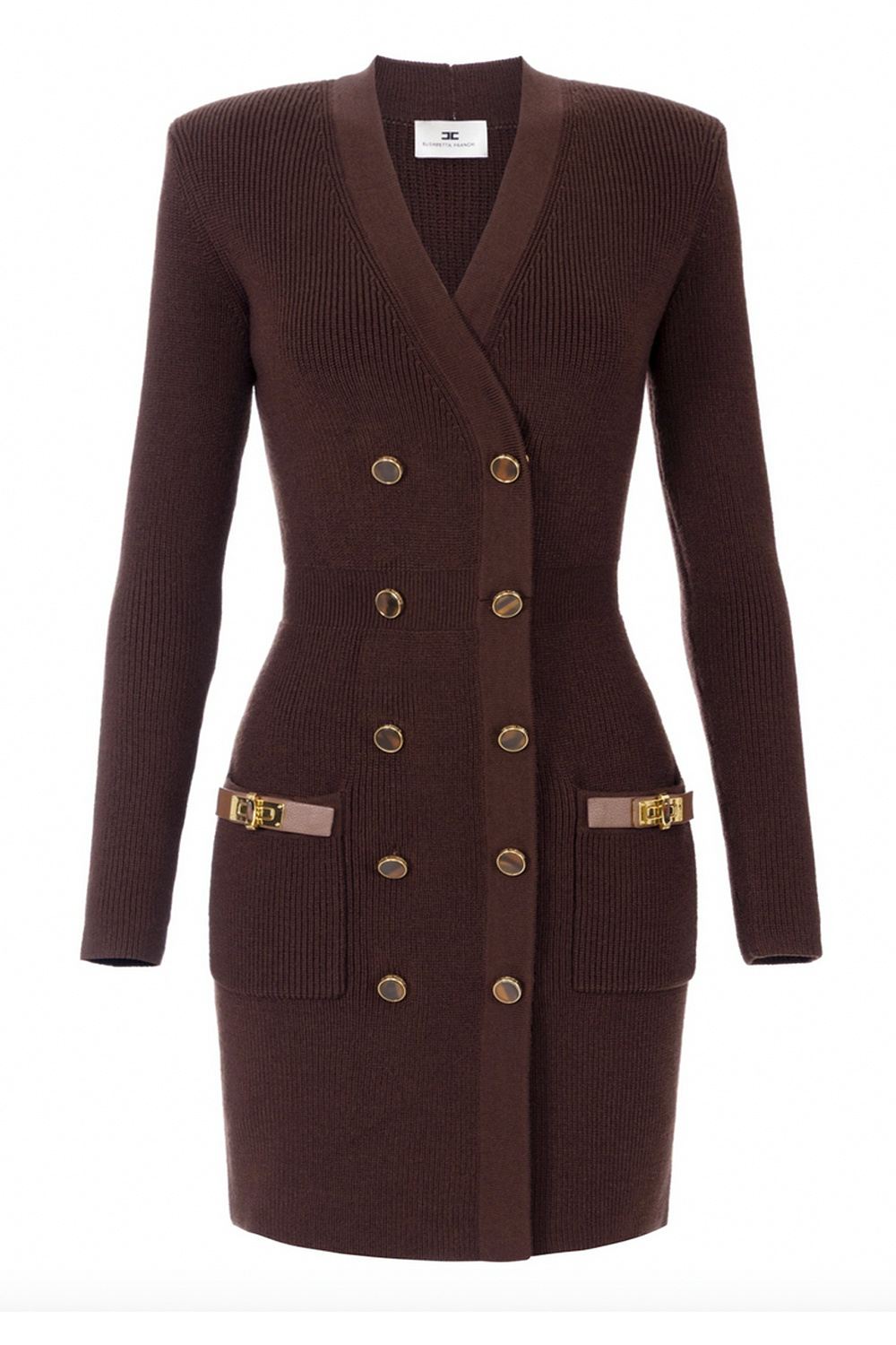 ELISABETTA FRANCHI Elisabetta Franchi knitted dress with decorative gold details coffee / BROWN