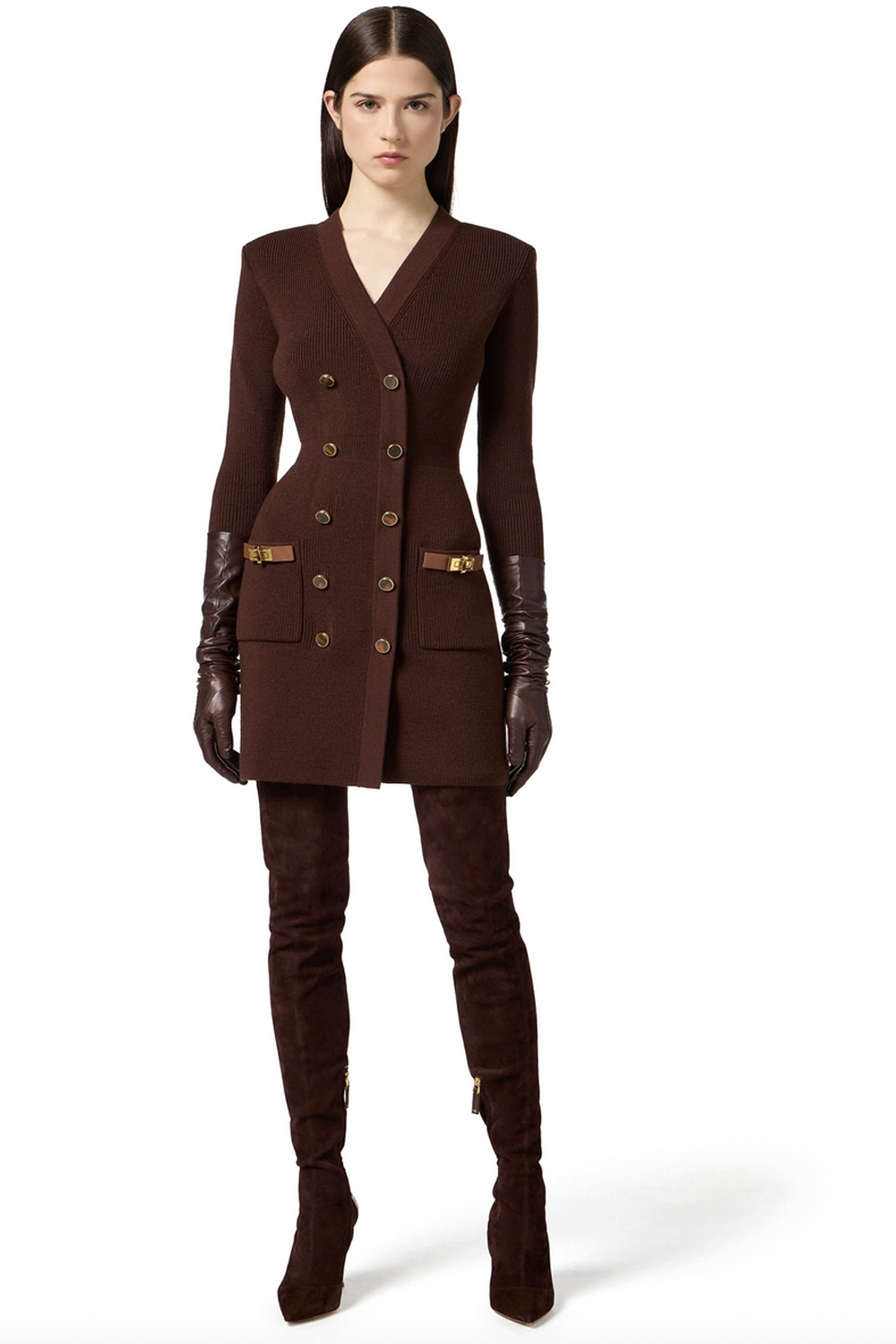 ELISABETTA FRANCHI Elisabetta Franchi knitted dress with decorative gold details coffee / BROWN