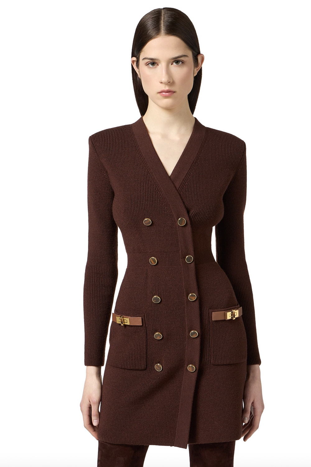 ELISABETTA FRANCHI Elisabetta Franchi knitted dress with decorative gold details coffee / BROWN