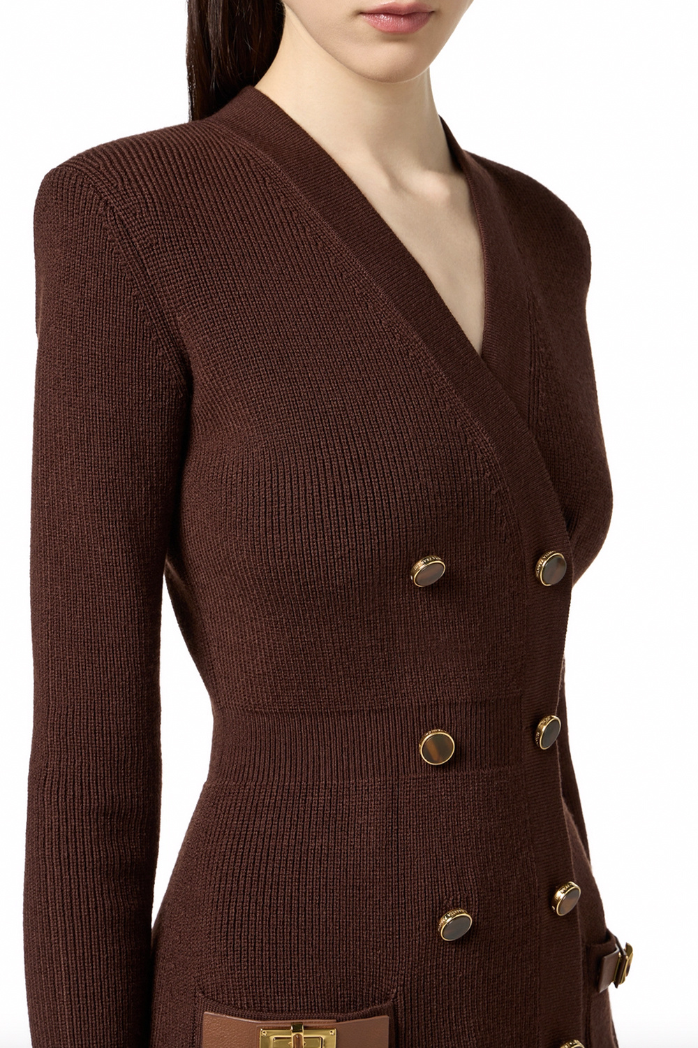 ELISABETTA FRANCHI Elisabetta Franchi knitted dress with decorative gold details coffee / BROWN