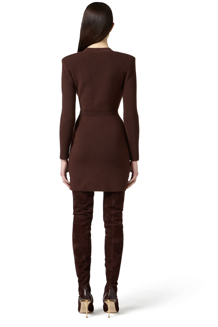 ELISABETTA FRANCHI Elisabetta Franchi gebreide jurk met deco gouden details coffee / BRUIN