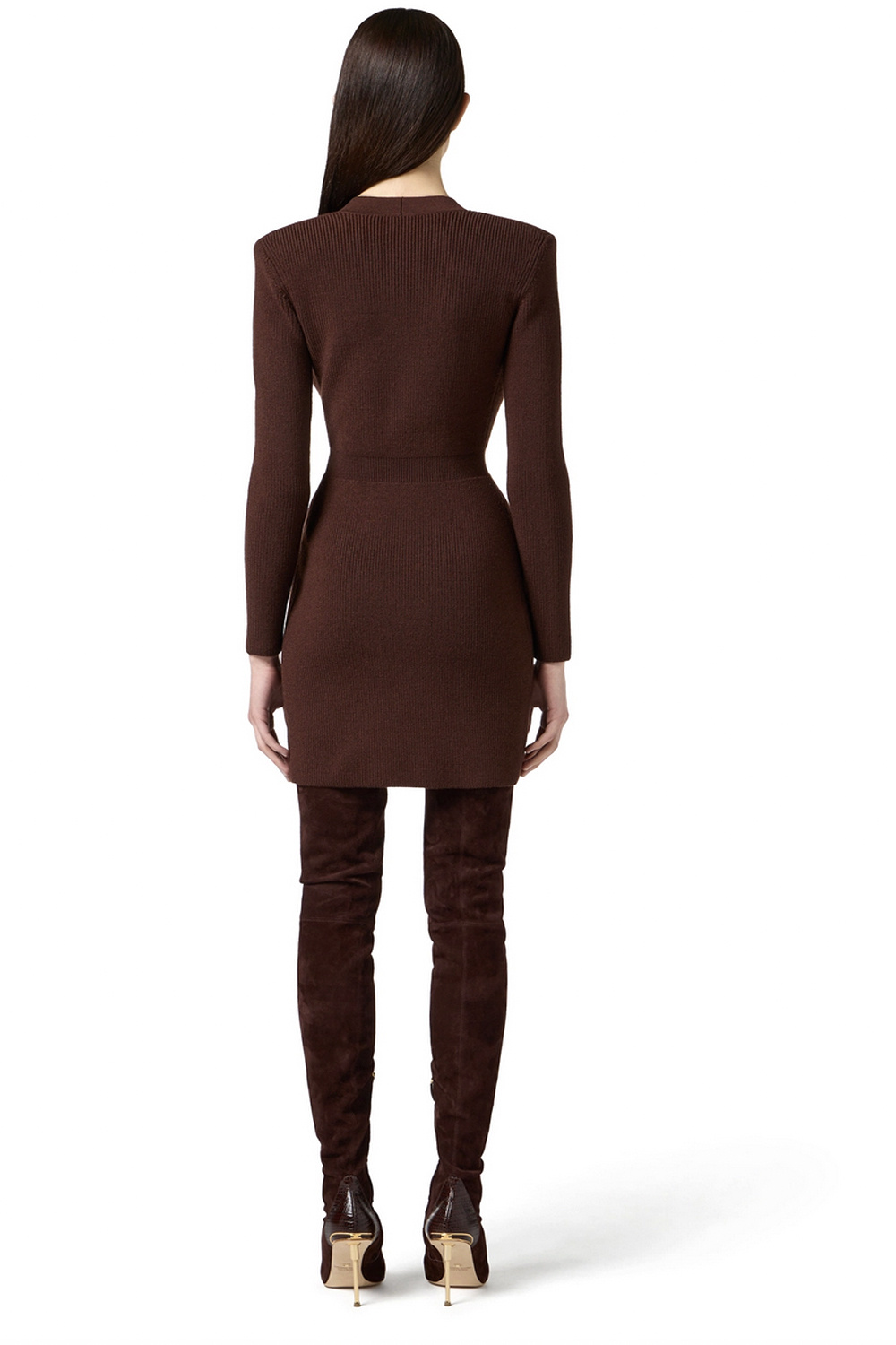 ELISABETTA FRANCHI Elisabetta Franchi knitted dress with decorative gold details coffee / BROWN