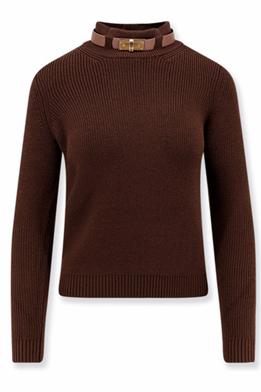 ELISABETTA FRANCHI Elisabetta Franchi knitted top with leather detail at the neck coffee / BROWN