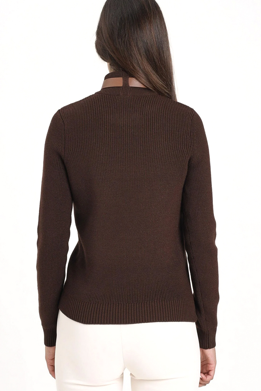 ELISABETTA FRANCHI Elisabetta Franchi knitted top with leather detail at the neck coffee / BROWN