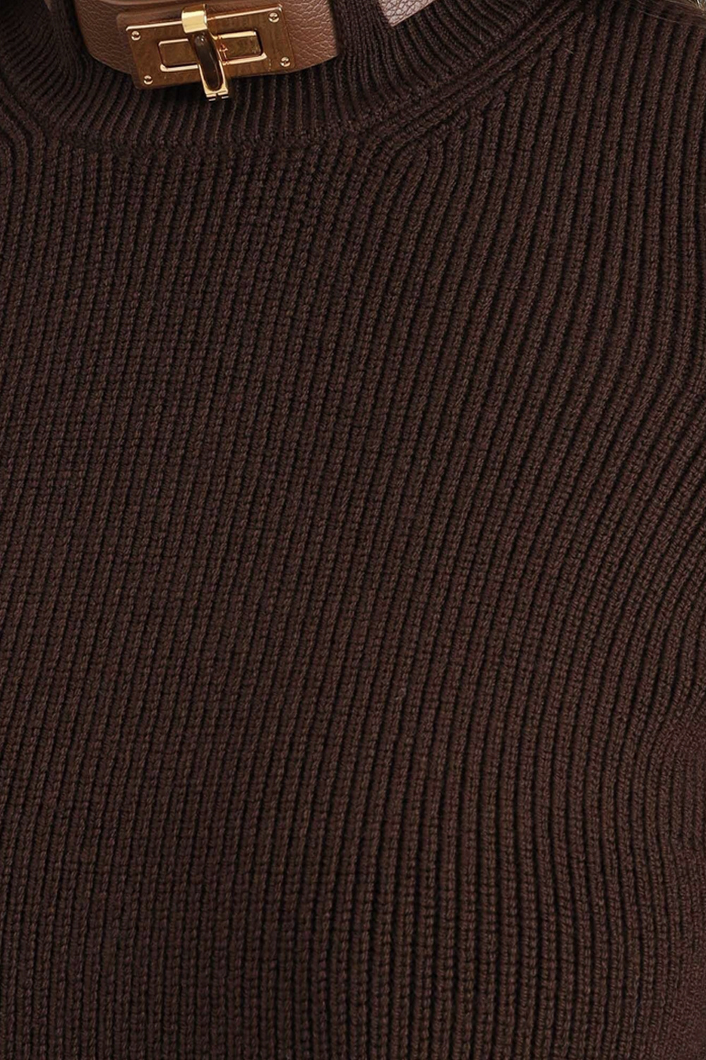 ELISABETTA FRANCHI Elisabetta Franchi knitted top with leather detail at the neck coffee / BROWN