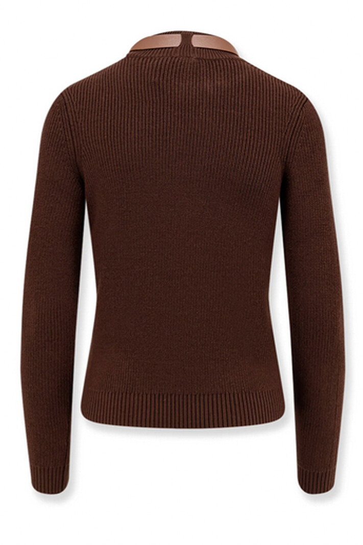 ELISABETTA FRANCHI Elisabetta Franchi gebreide top met lederen detail bij hals coffee / BRUIN