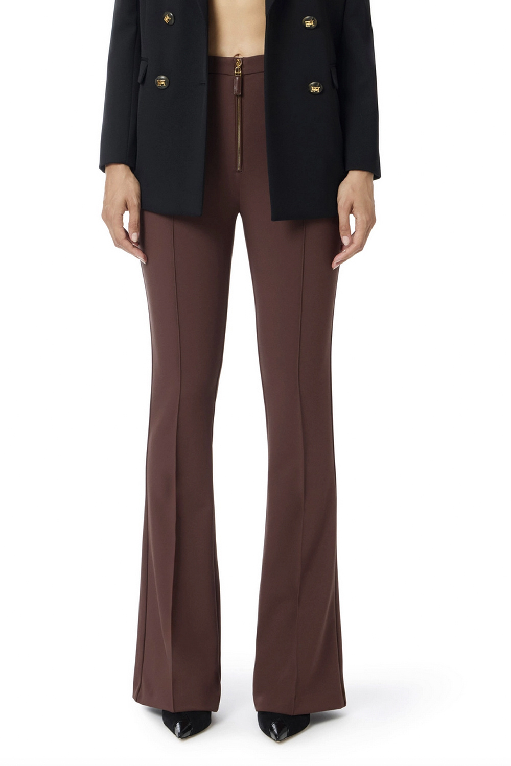 ELISABETTA FRANCHI Elisabetta Franchi flared trousers with front zip coffee / BROWN