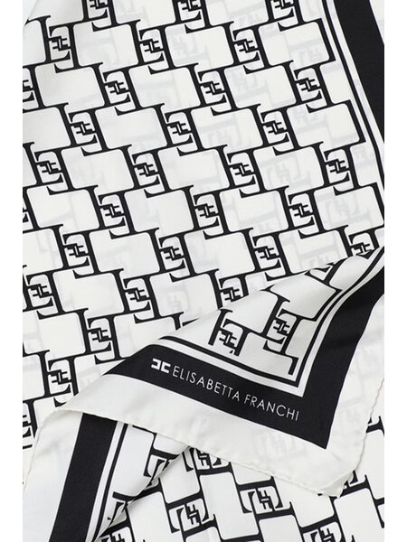ELISABETTA FRANCHI Elisabetta Franchi silk twill scarf foulard with check print Black / White