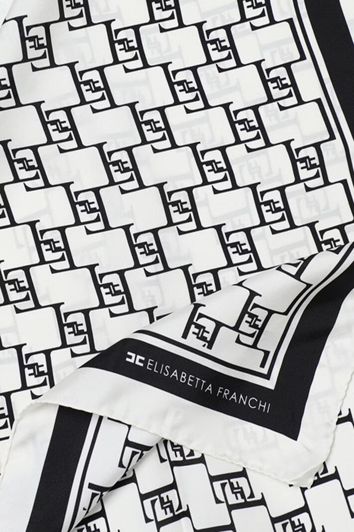 ELISABETTA FRANCHI Elisabetta Franchi sjaal foulard van zijden twill met ruitjesprint Zwart / Wit