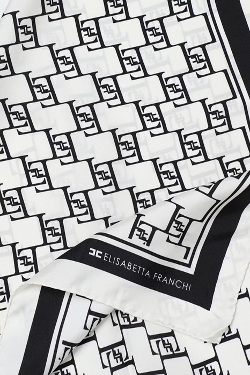 ELISABETTA FRANCHI Elisabetta Franchi silk twill scarf foulard with check print Black / White