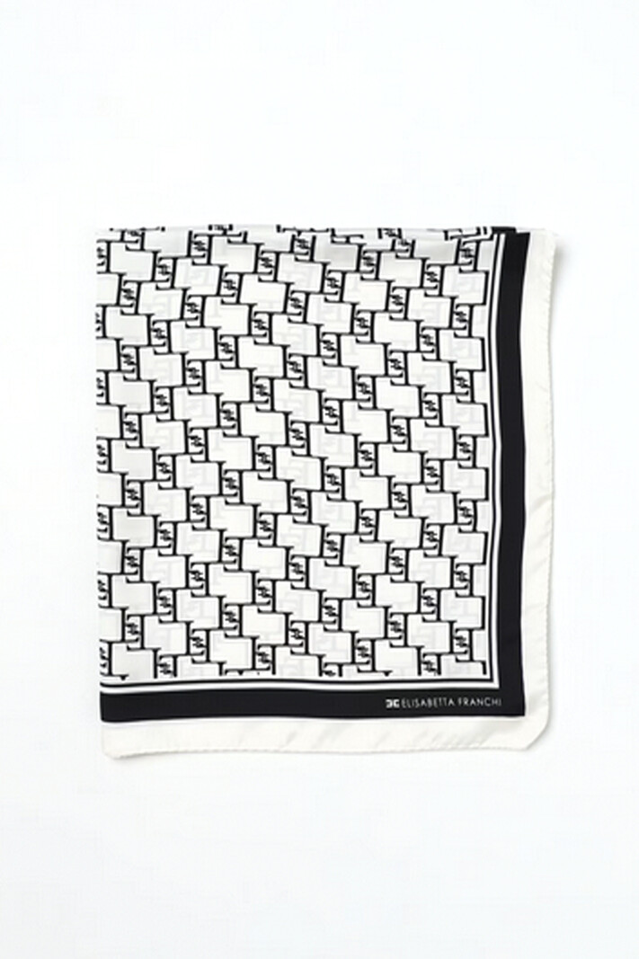 ELISABETTA FRANCHI Elisabetta Franchi sjaal foulard van zijden twill met ruitjesprint Zwart / Wit