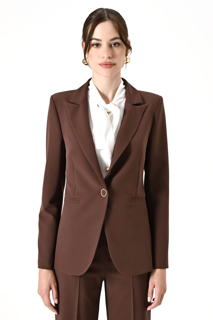 RINASCIMENTO Rinascimento blazer jas met dubbele rij knopen chocoladebruin / BRUIN