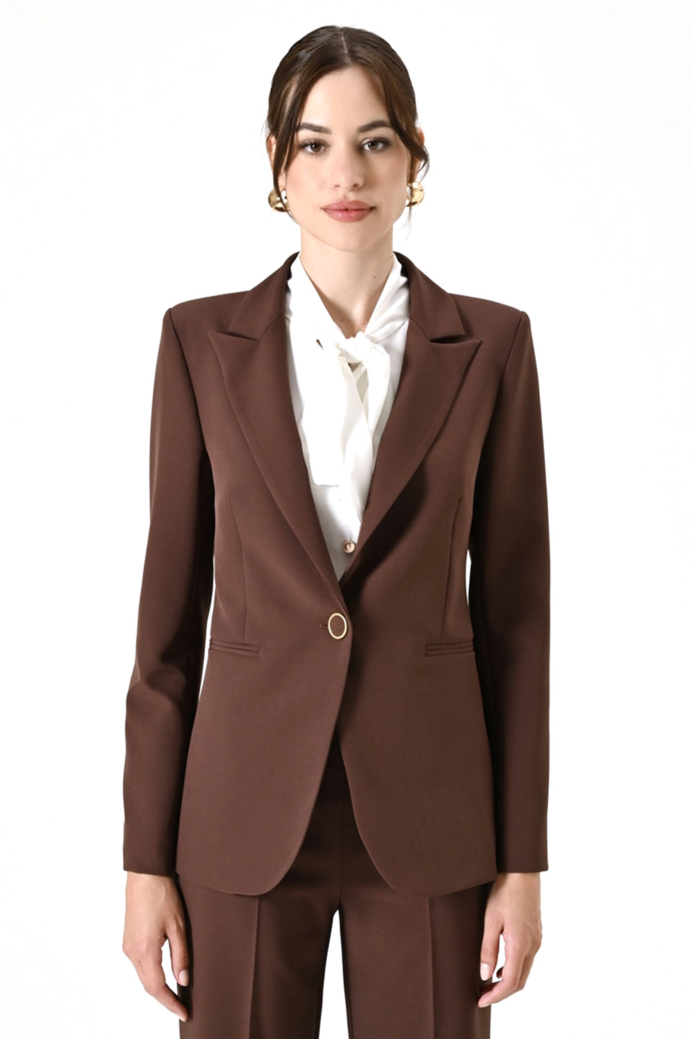 RINASCIMENTO Rinascimento blazer jacket with double row of buttons, chocolate brown / BROWN