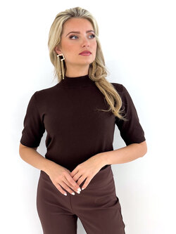 RINASCIMENTO Rinascimento colletje met korte mouw / turtleneck top chocoladebruin / BRUIN