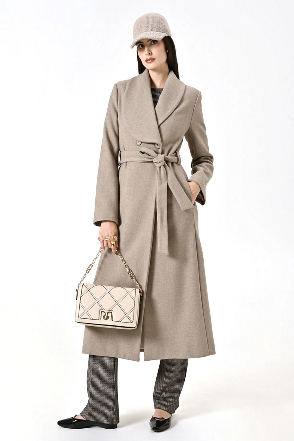 RINASCIMENTO Rinascimento long coat with double row of buttons BEIGE