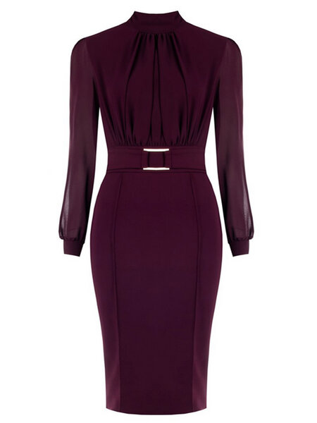 RINASCIMENTO Rinascimento jurk met sjaal op achterzijde en gouden detail in de taille BORDEAUX ROOD