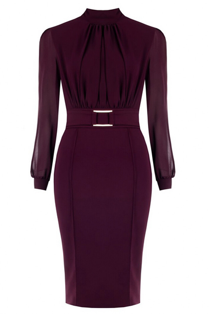 RINASCIMENTO Rinascimento jurk met sjaal op achterzijde en gouden detail in de taille BORDEAUX ROOD